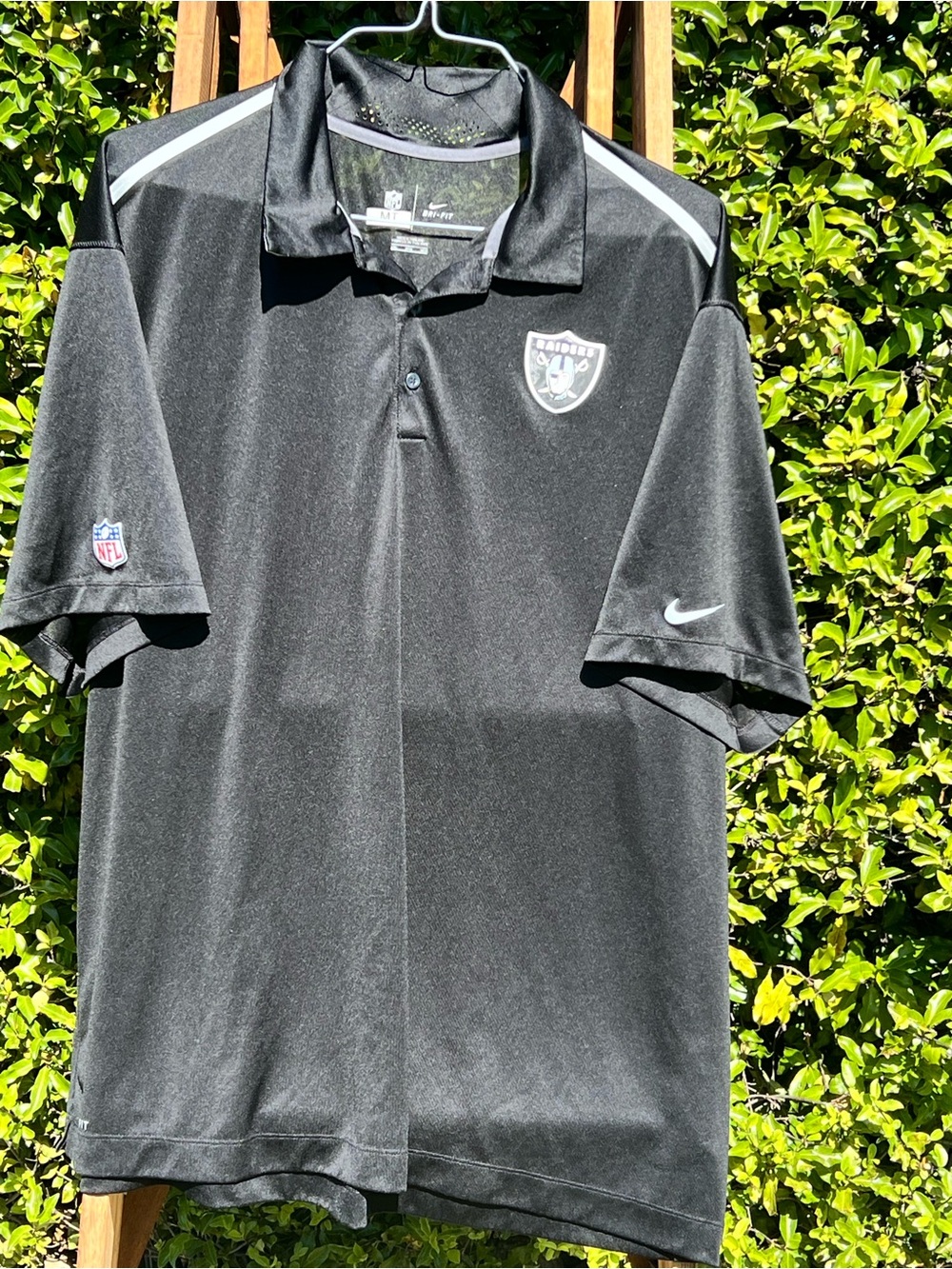 NFL Raiders Blk & Silver Polo Nike Dri Fit Shirt Football Swoosh Logo Mens 3XL